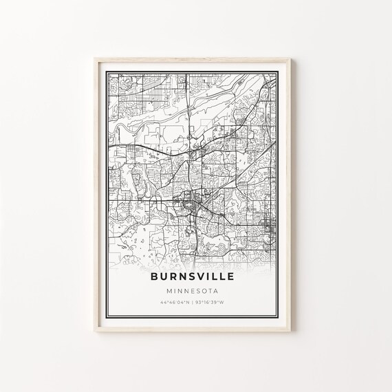 Burnsville Minnesota Minimalist Modern Black And White City Map Poster