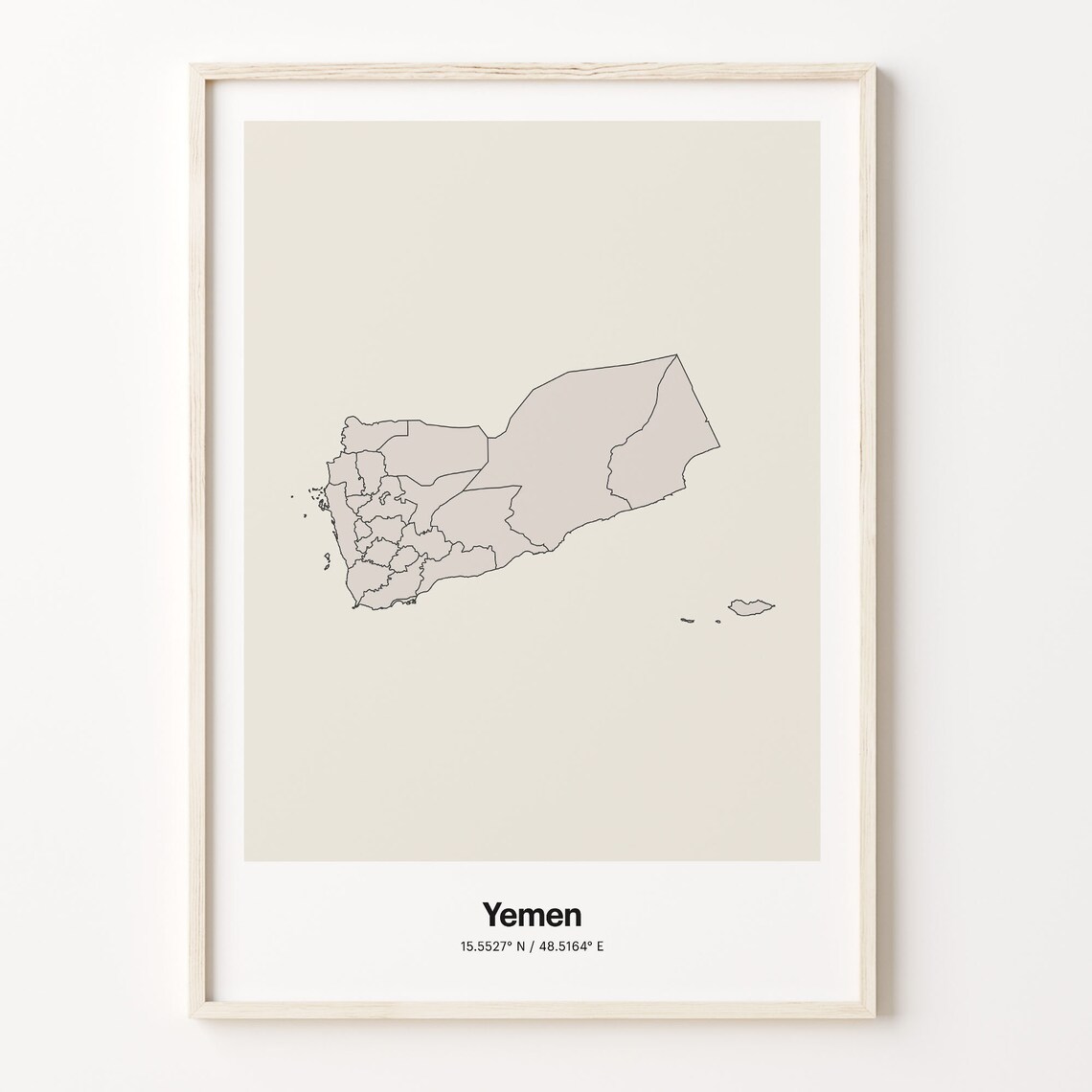 Yemen Country Map Beige Line Outline Minimalist Coordinates Poster