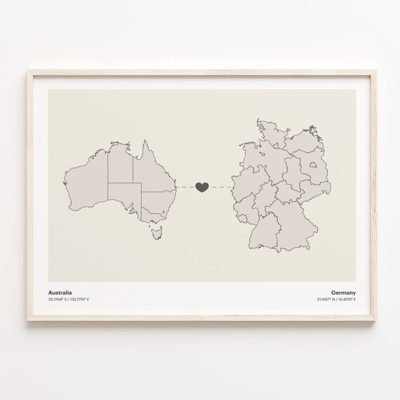 Australia To Germany Minimalist Map Heart Connection Gift Poster