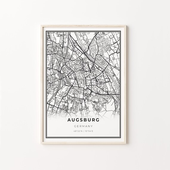 Augsburg Germany Modern Black And White Street Map Coordinates Poster