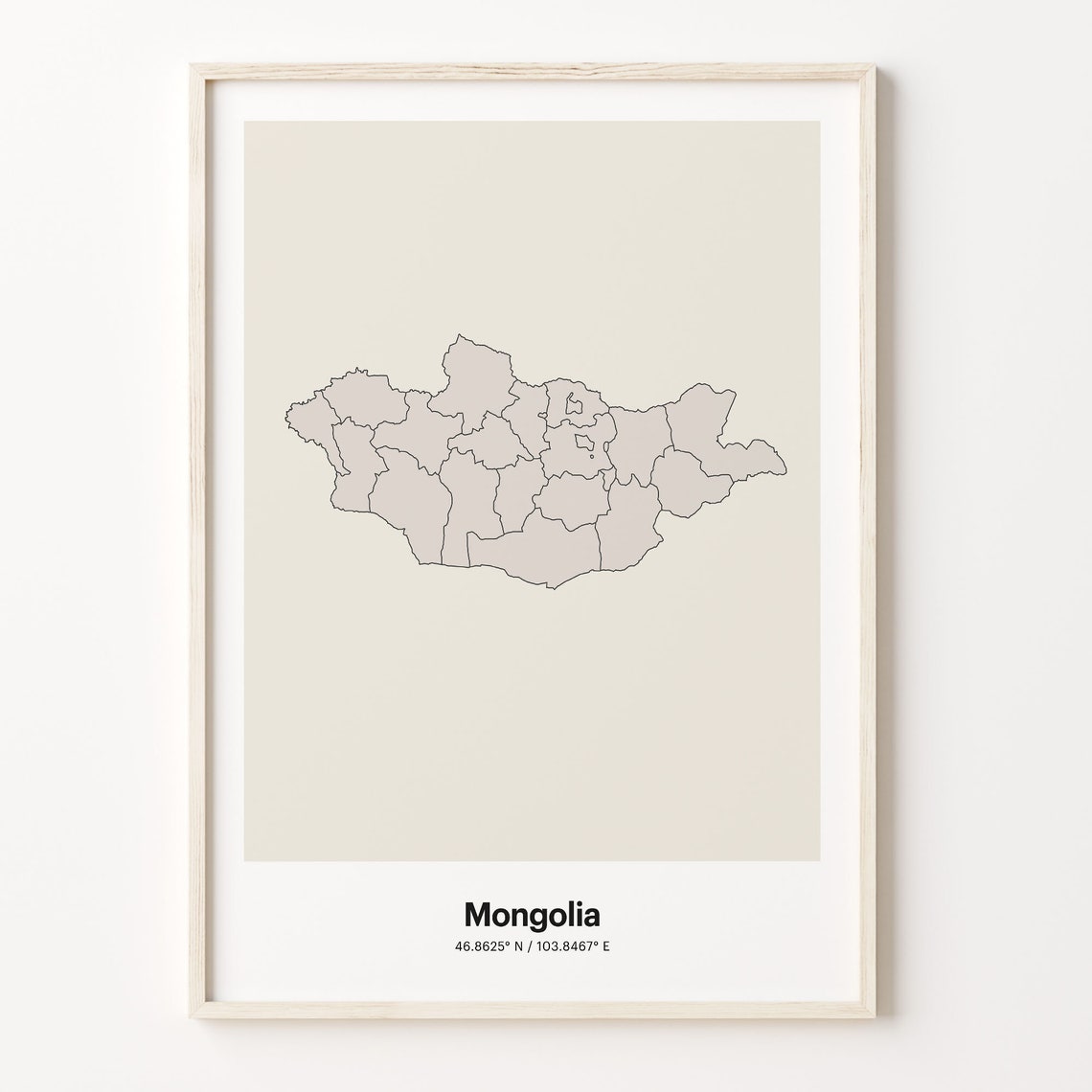 Mongolia Minimalist Country Map Line Art Coordinates Wall Poster