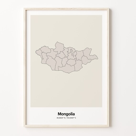 Mongolia Minimalist Country Map Line Art Coordinates Wall Poster
