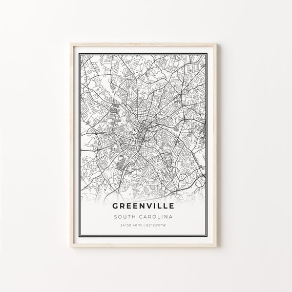 Greenville City Map Art Print, South Carolina