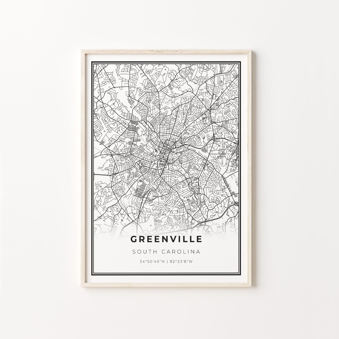 Greenville City Map Art Print, South Carolina