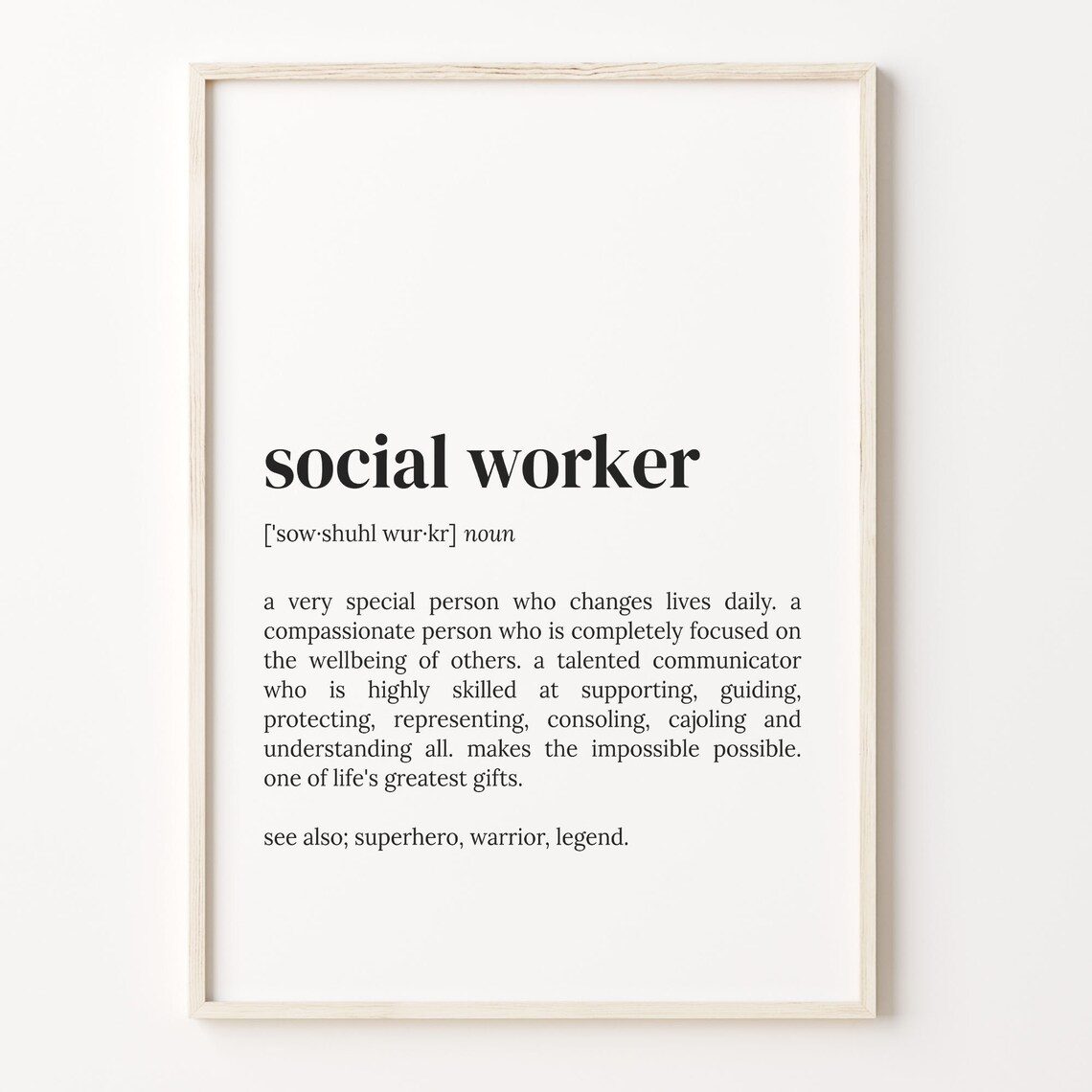 Social Worker Definition Quote Poster, Dictionary Print