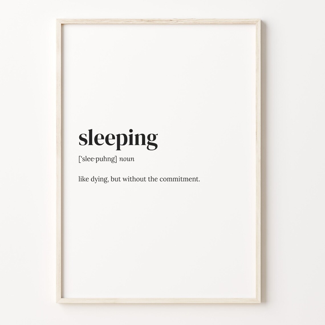 Sleeping Definition Funny Quote Poster, Dictionary Style