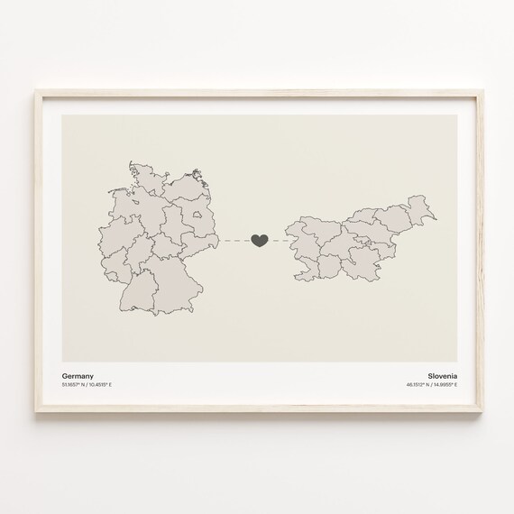 Germany Slovenia Country Connection Heart Map Minimalist Art Poster