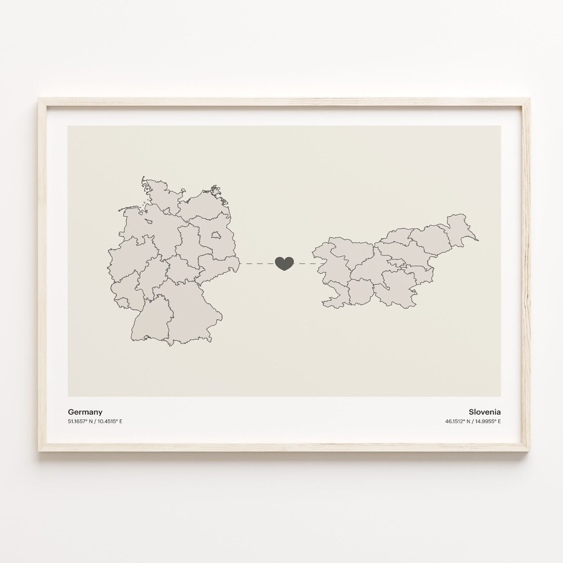 Germany Slovenia Country Connection Heart Map Minimalist Art Poster