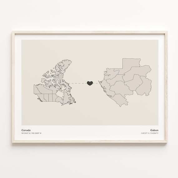 Canada To Gabon Long Distance Love Minimalist Map Art Poster