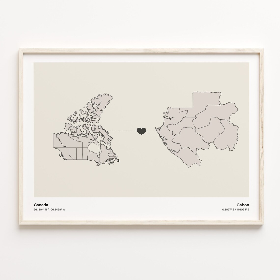 Canada To Gabon Long Distance Love Minimalist Map Art Poster