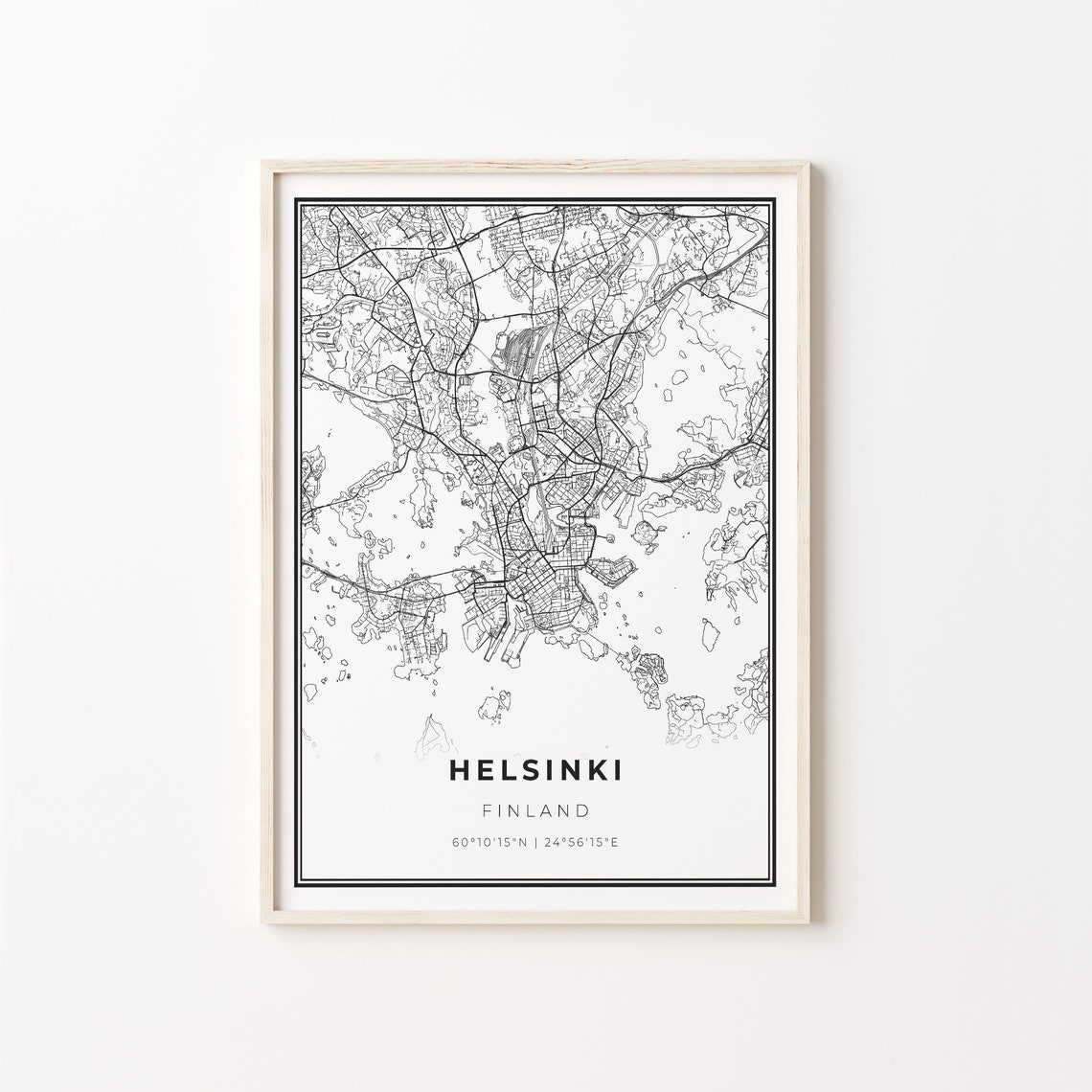 Helsinki Finland Black and White Street Map Minimalist Decor Poster