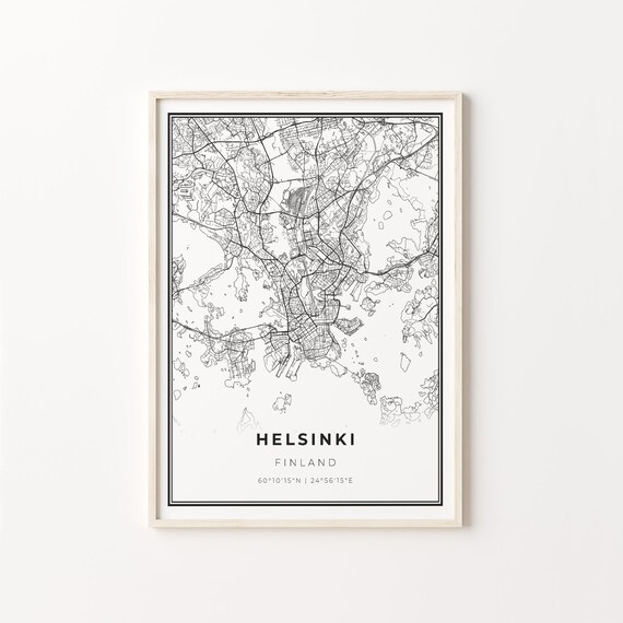 Helsinki Finland Black and White Street Map Minimalist Decor Poster