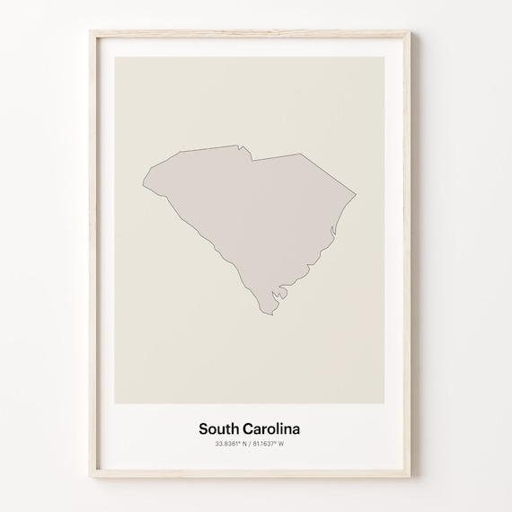 South Carolina Minimalist State Map With Coordinates Line Art Poster