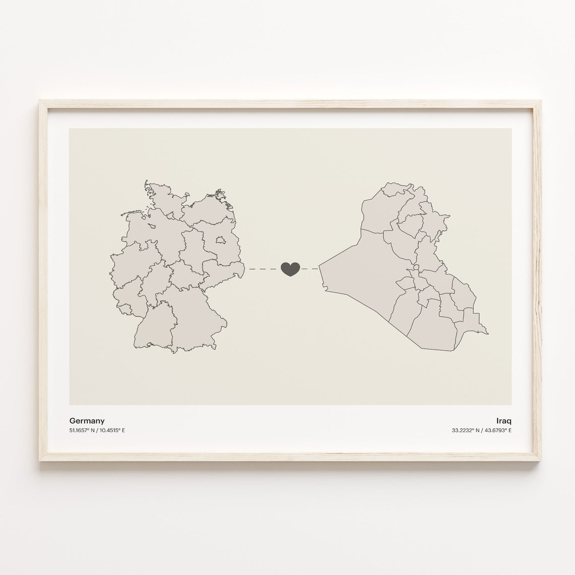 Germany Iraq Heart Connection Long Distance Love Story Map Poster