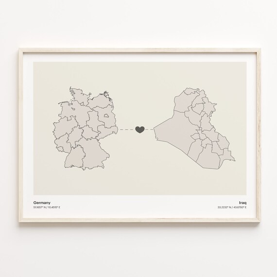 Germany Iraq Heart Connection Long Distance Love Story Map Poster