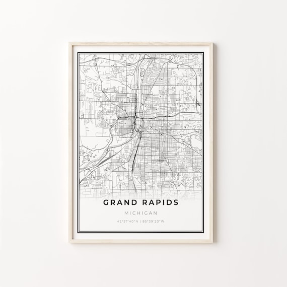 Grand Rapids Michigan Minimalist Black White City Street Map Art Poster