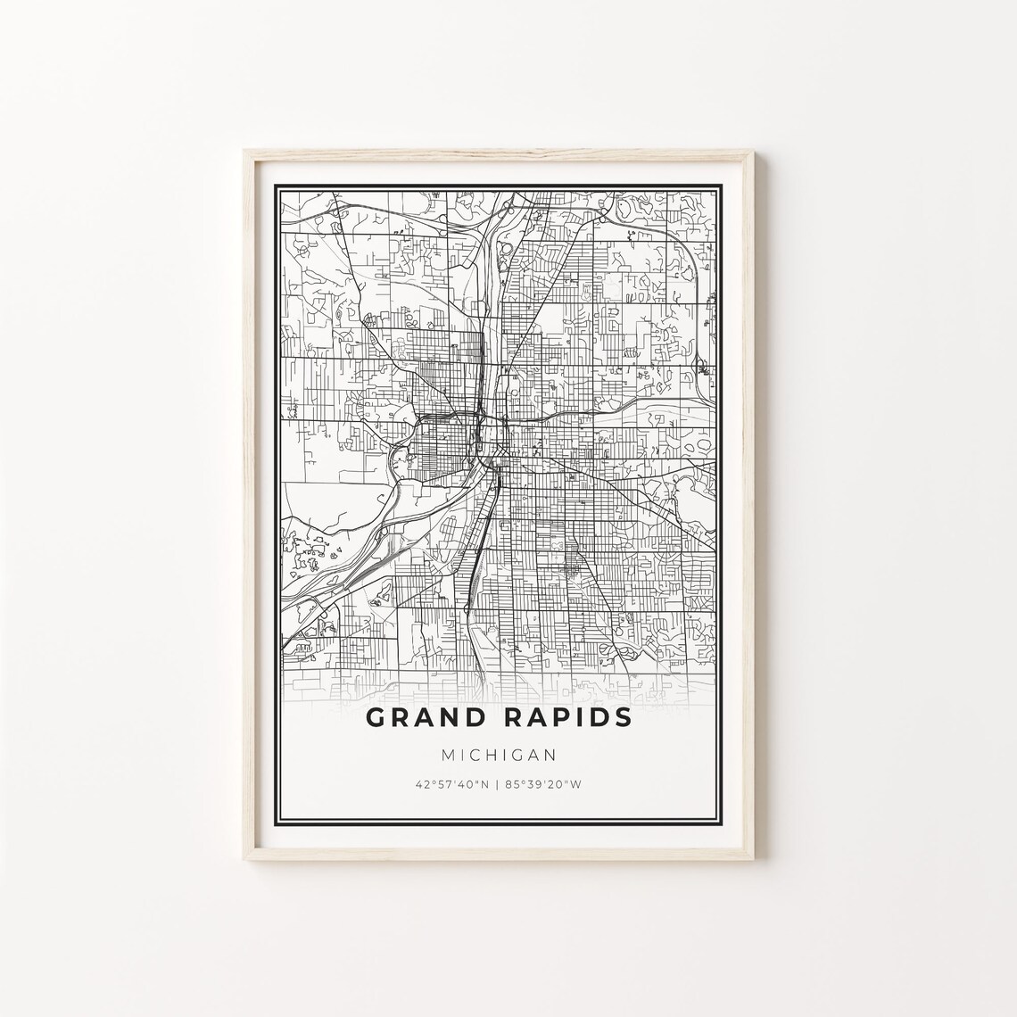 Grand Rapids Michigan Minimalist Black White City Street Map Art Poster