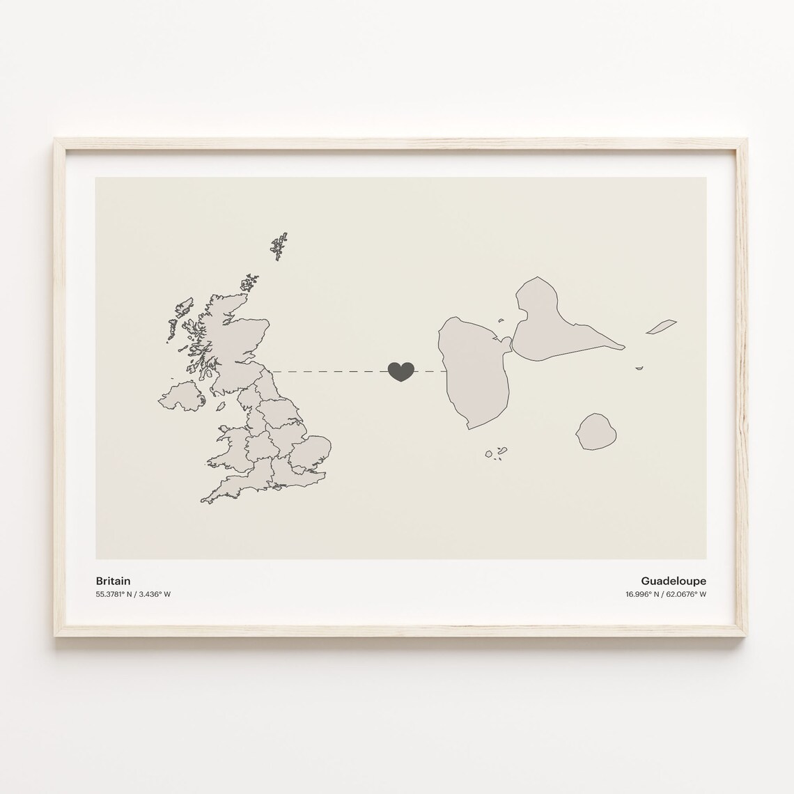 Britain Guadeloupe Heart Connection Long Distance Love Map Poster