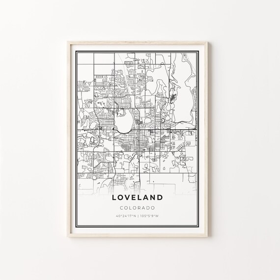 Loveland Colorado Black And White City Street Map Art Poster