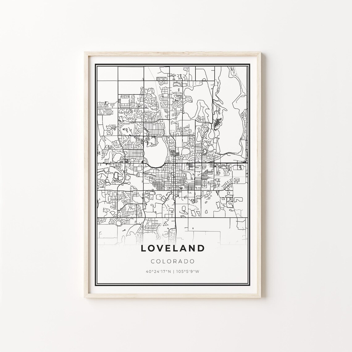 Loveland Colorado Black And White City Street Map Art Poster