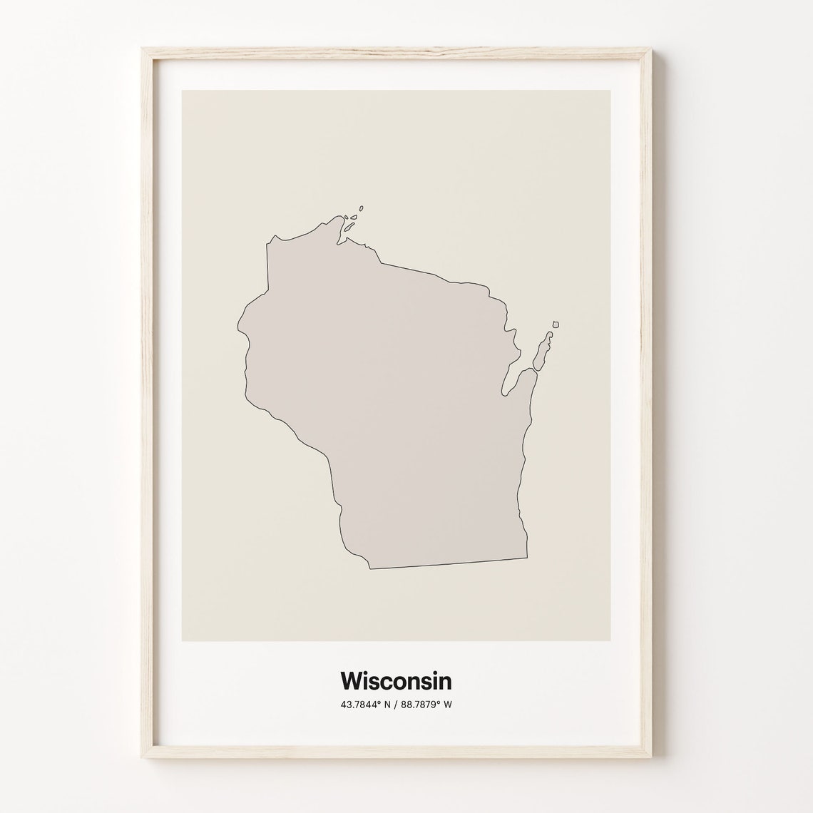 Wisconsin Minimalist State Map With Coordinates Line Art Poster