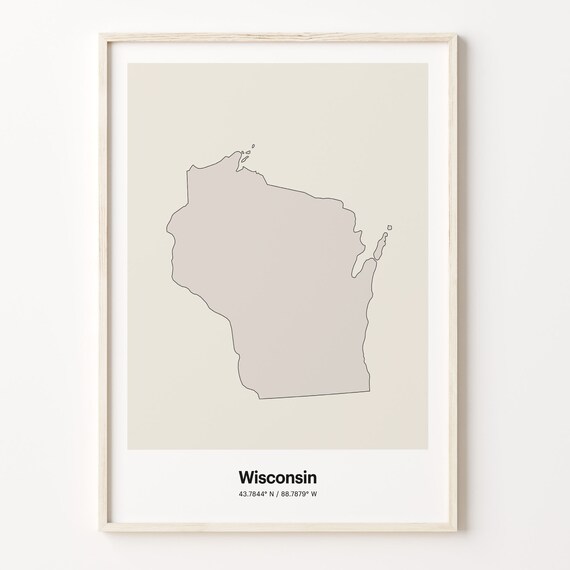 Wisconsin Minimalist State Map With Coordinates Line Art Poster