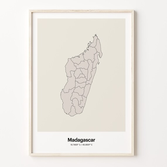 Madagascar Minimalist Island Map Line Art Travel Coordinates Gift Poster
