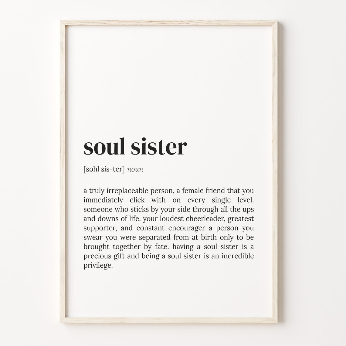 Soul Sister Definition Poster Heartfelt Friendship Gift for Her