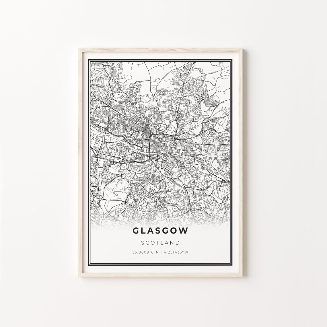 Glasgow Scotland Detailed Street Map Minimalist Art Travel Poster