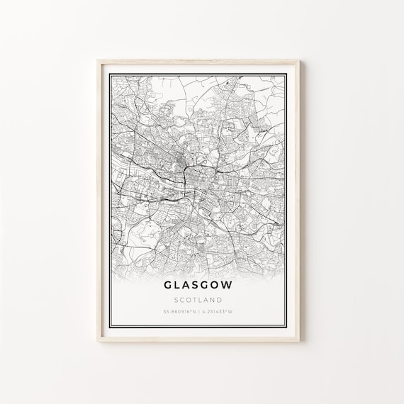 Glasgow Scotland Detailed Street Map Minimalist Art Travel Poster
