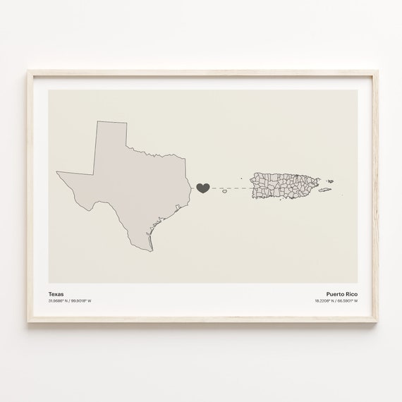 Texas To Puerto Rico Print Rican Gift Minimalistic State Connection Map Poster Travel Wall Art Adventure Awaits C211286