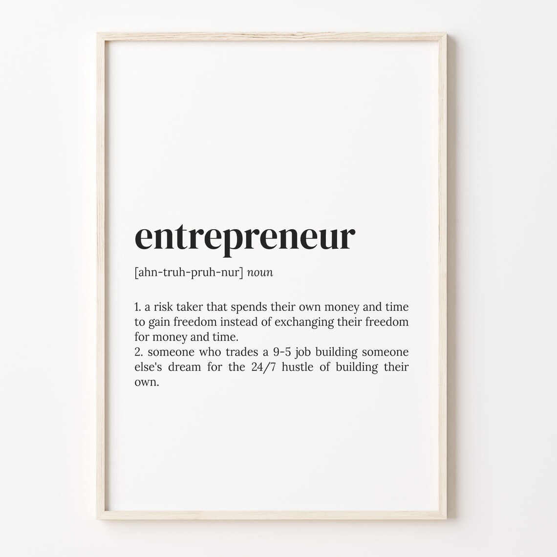 Entrepreneur Definition Typography Quote Poster Print