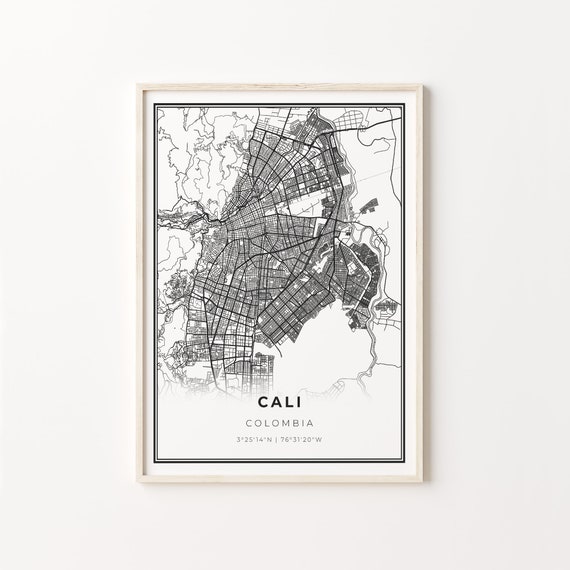 Cali City Map Art Print, Modern Black and White