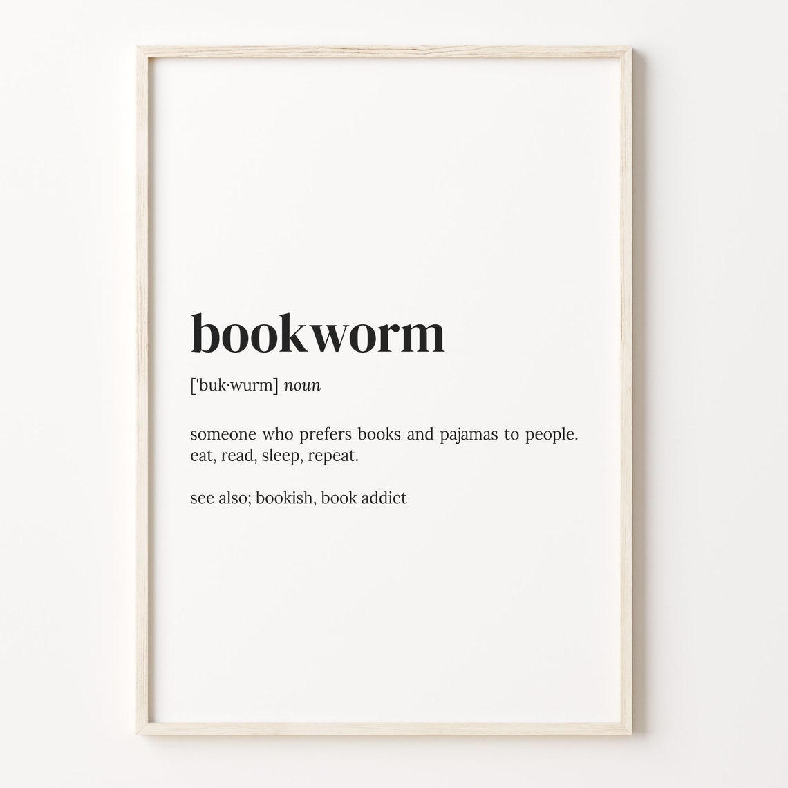 Bookworm Definition Dictionary Typography Print for Book Lovers