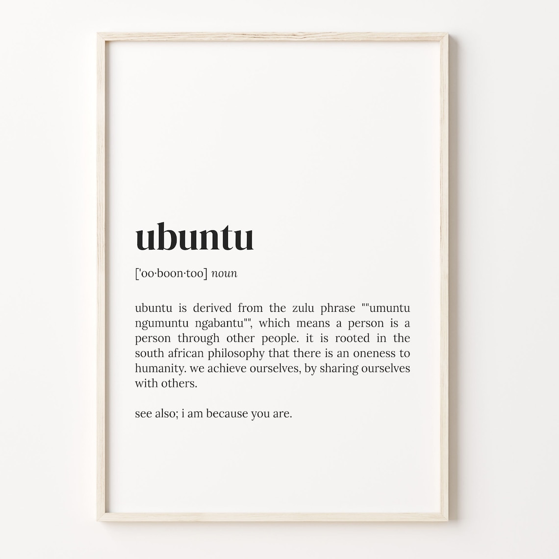 Ubuntu Definition Quote Poster, Typography Wall Art