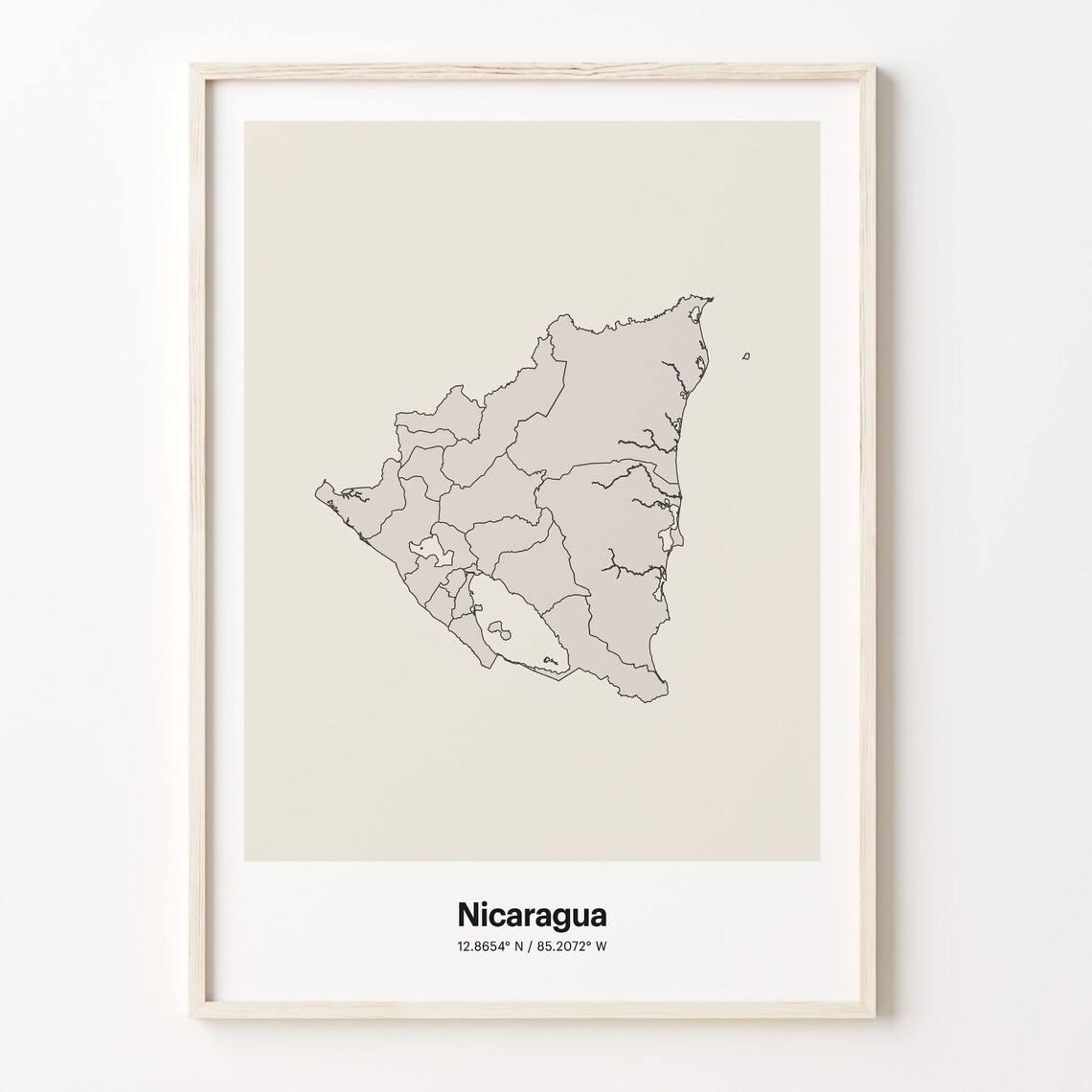 Nicaragua Minimalist Map Poster With Printed Coordinates Neutral Home Decor