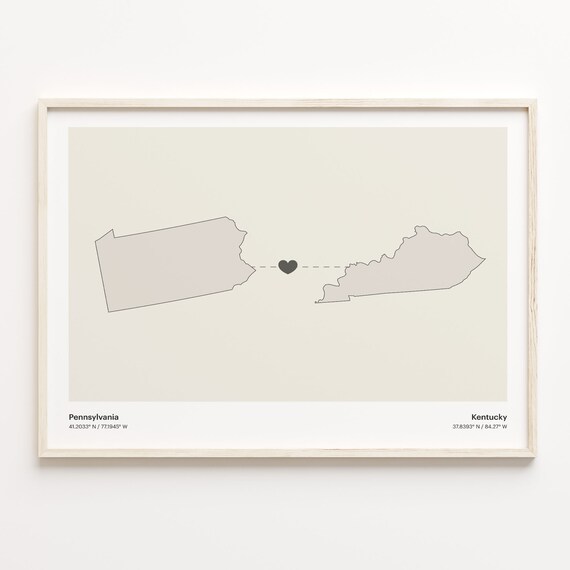 Pennsylvania Kentucky Beige Minimalist Heart Connection Map Poster
