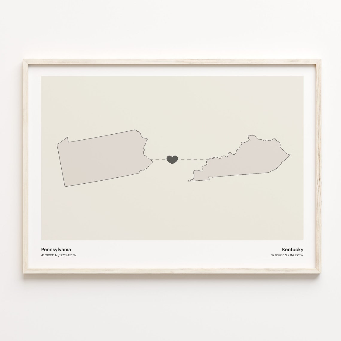 Pennsylvania Kentucky Beige Minimalist Heart Connection Map Poster