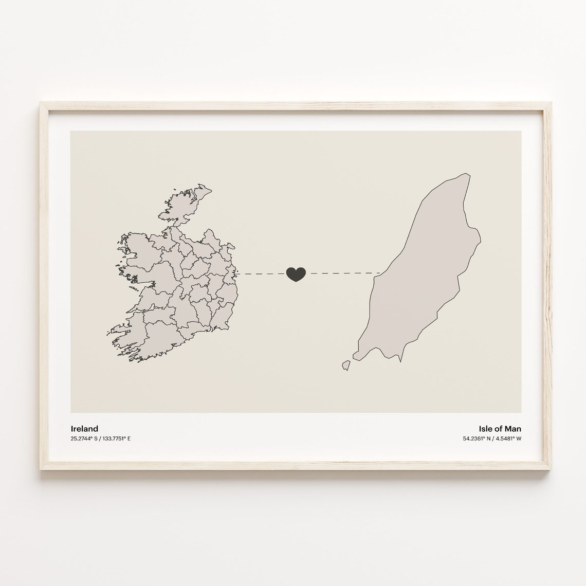 Ireland to Isle of Man Heartfelt Long Distance Connection Map Poster