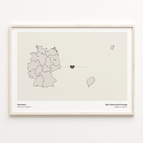 Germany Sao Tome and Principe Country Connection Heart Map Poster