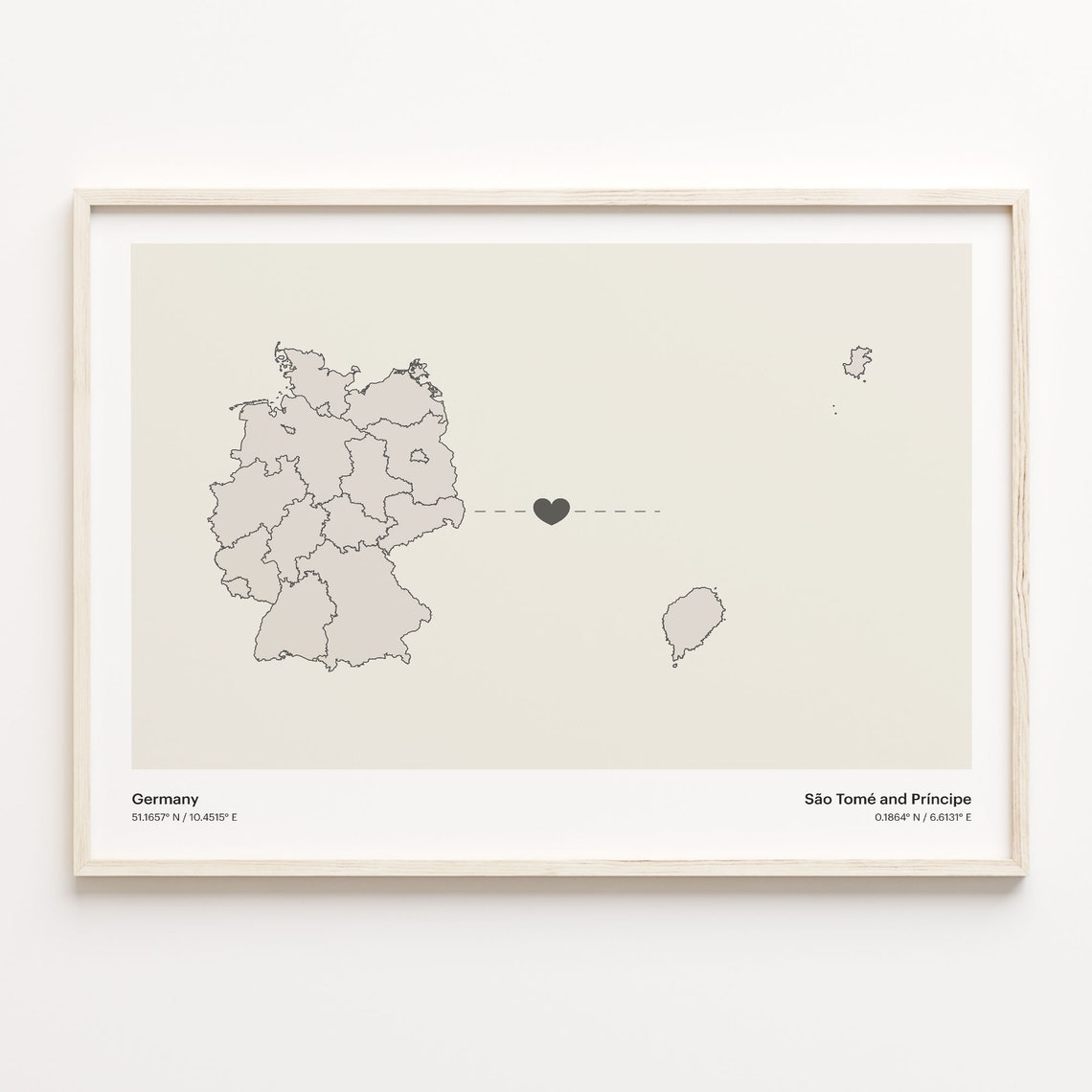 Germany Sao Tome and Principe Country Connection Heart Map Poster