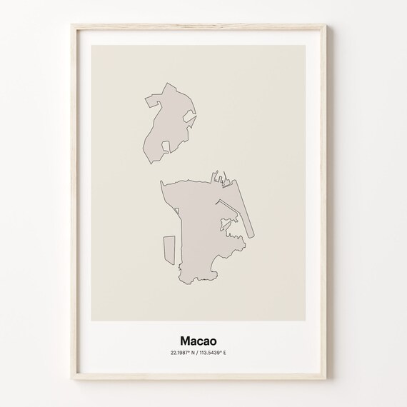 Macao Minimalist Country Outline Map Beige Coordinate Line Art Poster