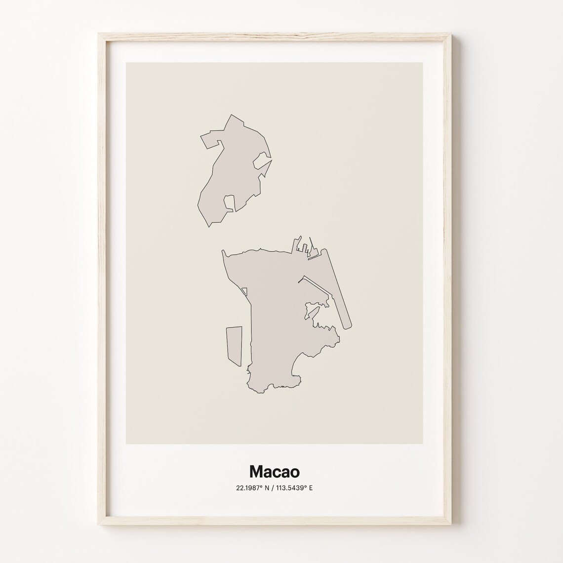 Macao Minimalist Country Outline Map Beige Coordinate Line Art Poster