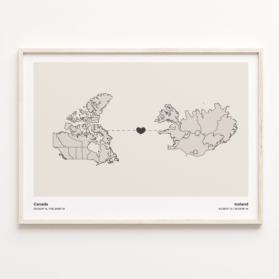 Canada To Iceland Long Distance Love Minimalist Map Art Poster
