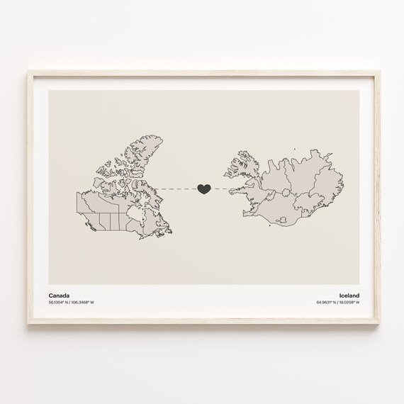 Canada To Iceland Long Distance Love Minimalist Map Art Poster