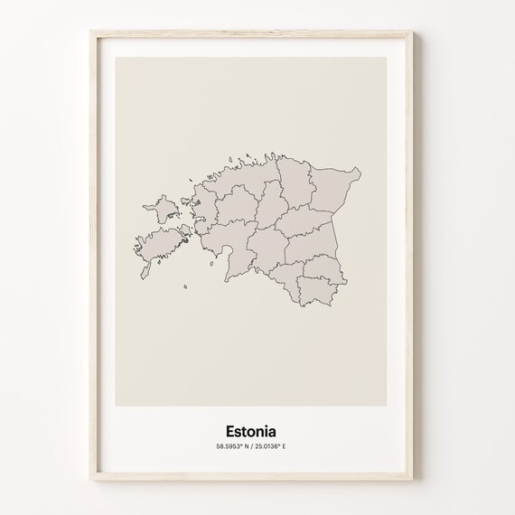 Estonia Country Map Minimalist Beige Line Art Gift Travel Poster