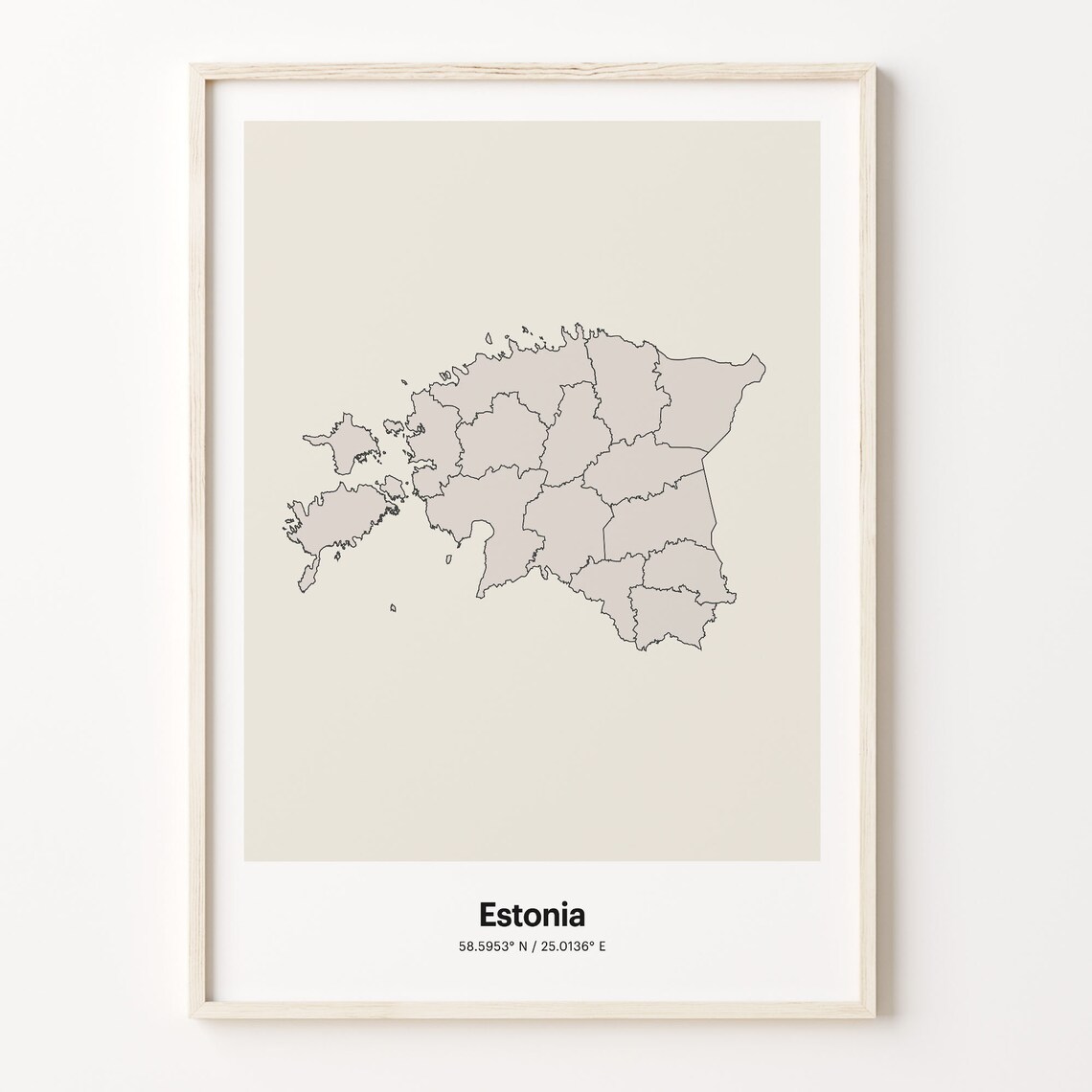 Estonia Country Map Minimalist Beige Line Art Gift Travel Poster