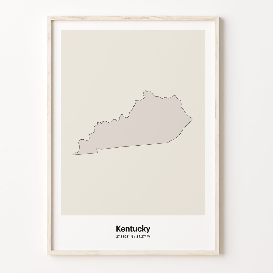 Kentucky State Map Beige Line Outline Minimalist Coordinates Poster