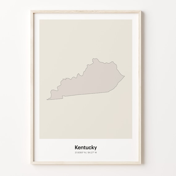 Kentucky State Map Beige Line Outline Minimalist Coordinates Poster