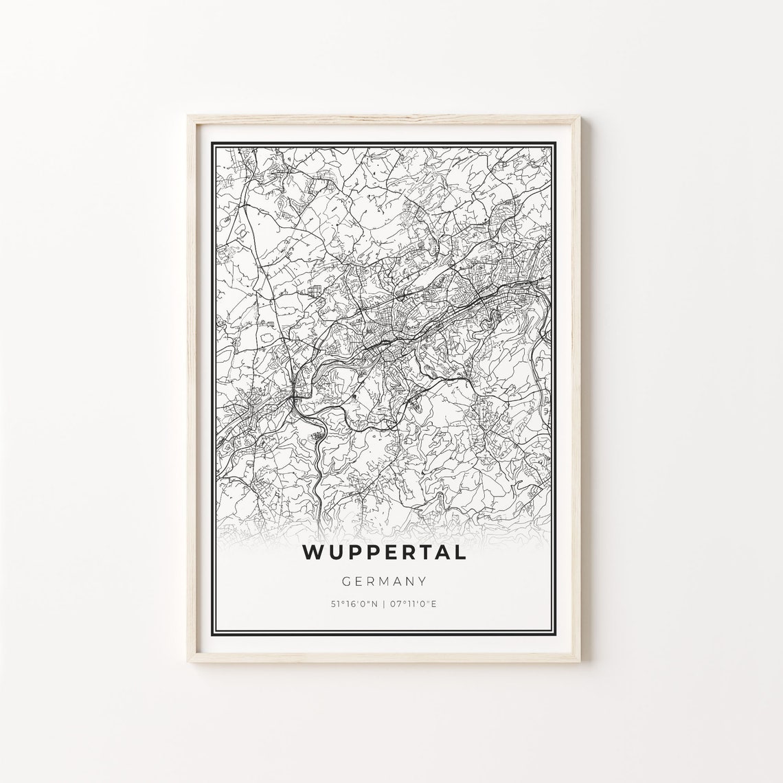 Wuppertal Germany Black And White City Street Map Art Poster